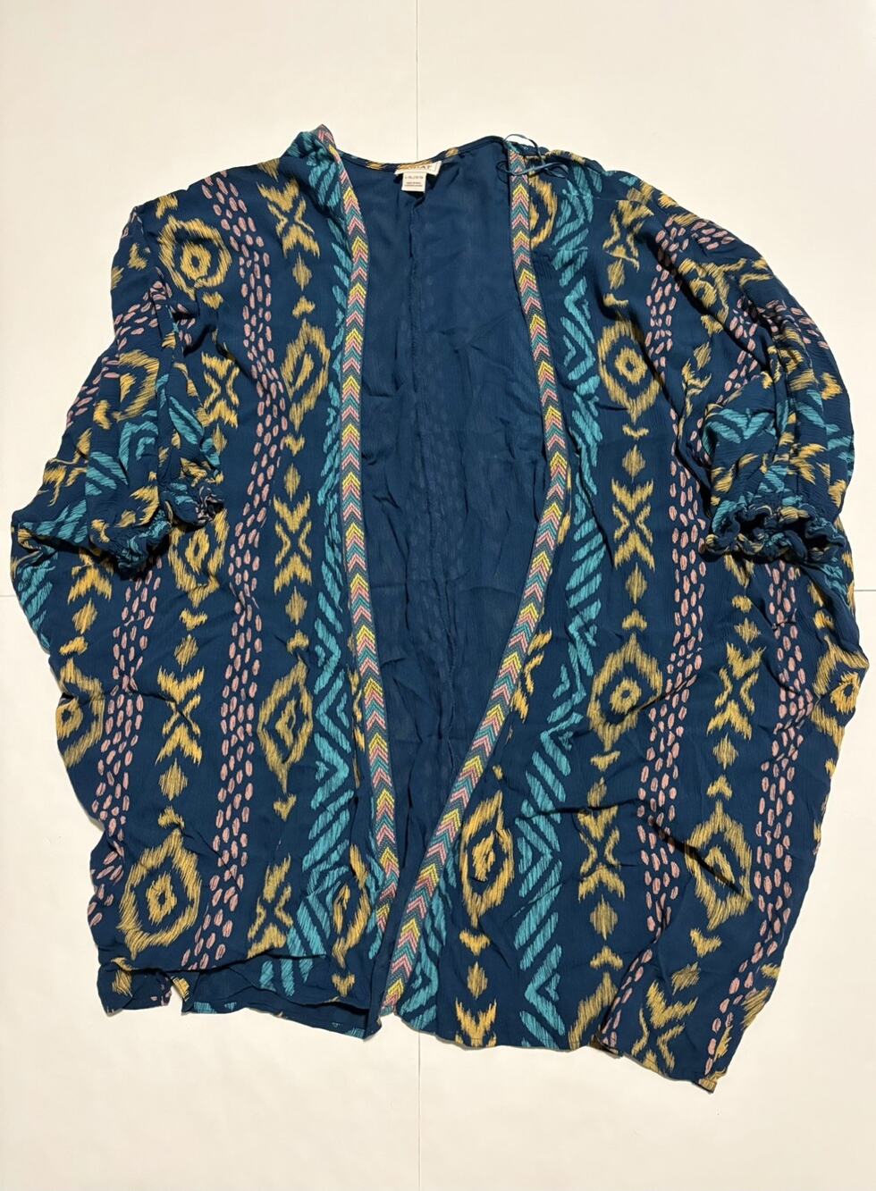 Ariat Women’s L XL Open Front Kimono Cardigan Aztec Southwestern 3/4 Sleeve